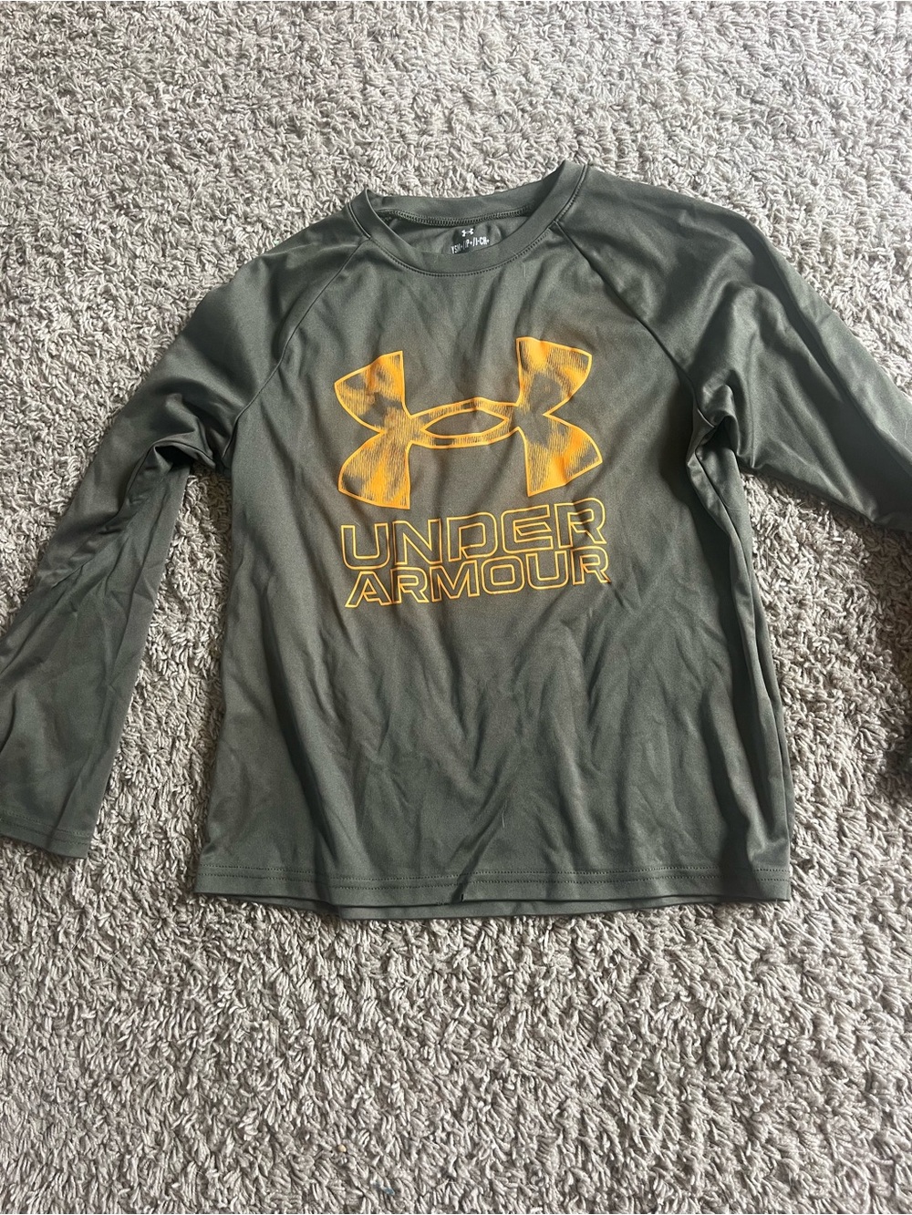 Kids Under Armour Olive Green Long Sleeve Tee with Orange Logo